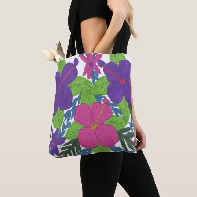 Sac fourre-tout Bouquet d'Hibiscus violet (De près)