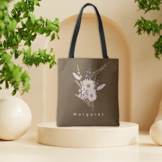 sac fourre-tout Brown Beige Design Floral Chic (Créateur téléchargé)