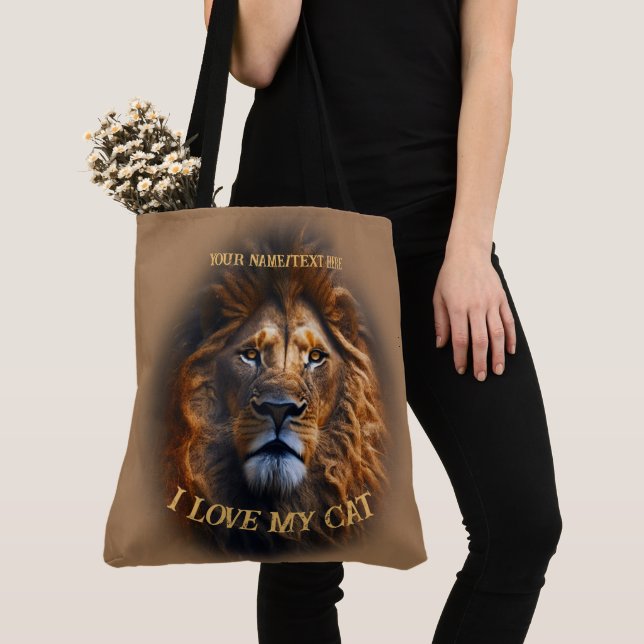 Sac fourre-tout Brown clair "I Love My Cat" Nom pe (De près)
