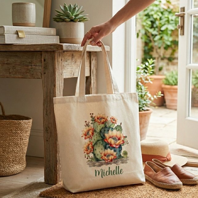 Sac fourre-tout Cactus à fleurs jaune/orange avec  (Créateur téléchargé)