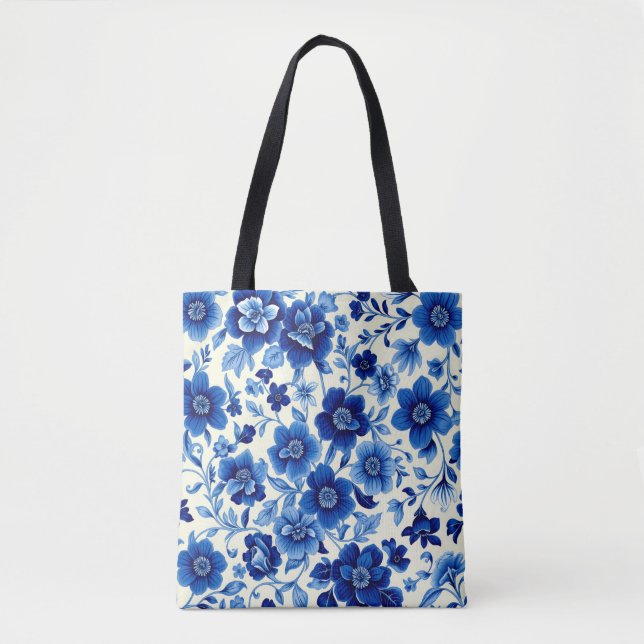 sac fourre-tout cascade de fleurs bleues (Devant)