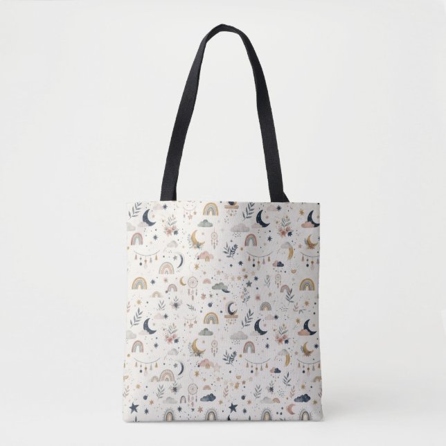 Sac fourre-tout céleste Boho | Lune et étoiles neu (Devant)