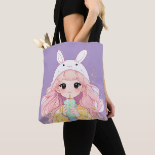 Sac fourre-tout chapeau de lapin blanc de fille de
