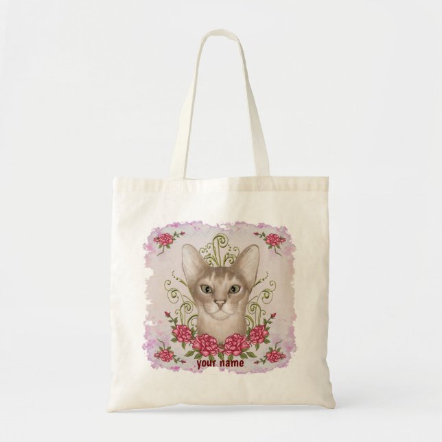 Sac fourre-tout Chat Abyssin Roses (Devant)