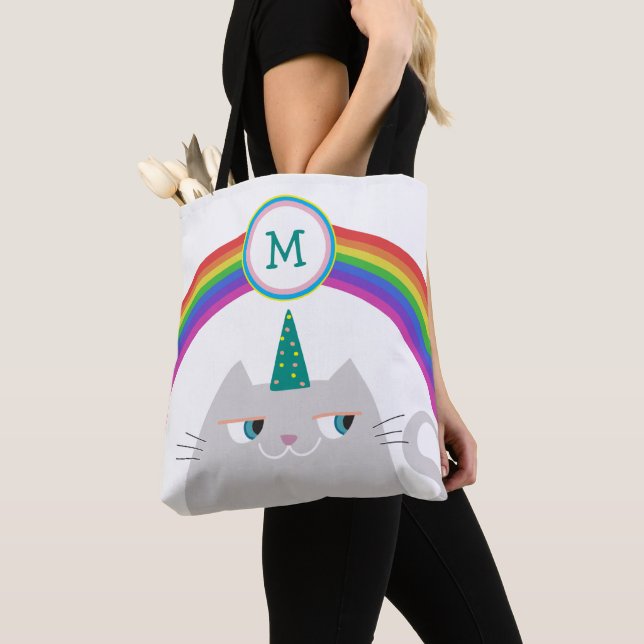 Sac fourre-tout chat arc-en-ciel monogrammé mignon (De près)