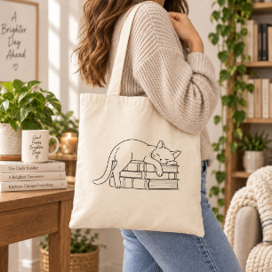 Sac fourre-tout Chat Endormi sur des Livres Amateu