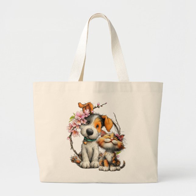 Sac fourre-tout chat et chien, fourre-tout mignon  (Devant)