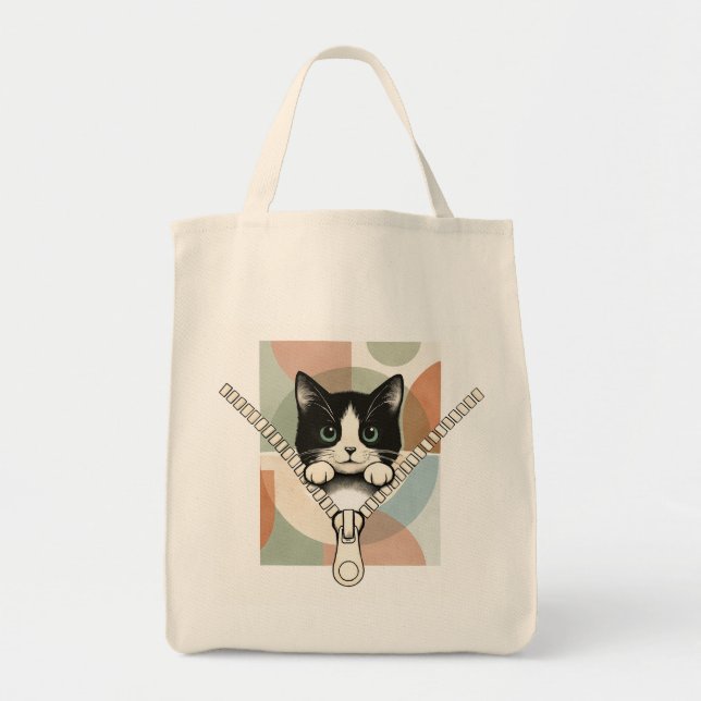 Sac fourre-tout chat Peekaboo fond géométrique pas (Devant)