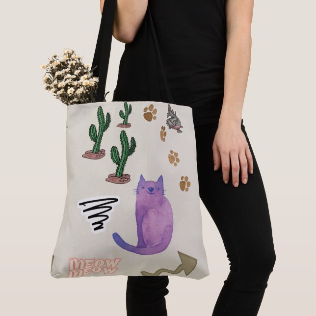 Sac fourre-tout Chat Poisson Cactus Paws Meow (De près)