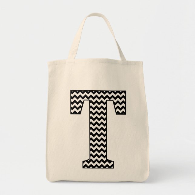 Sac fourre-tout Chevron "T" noir et blanc (Devant)