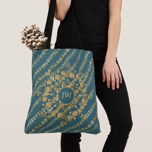 Sac fourre-tout chic bleu et or (De près)