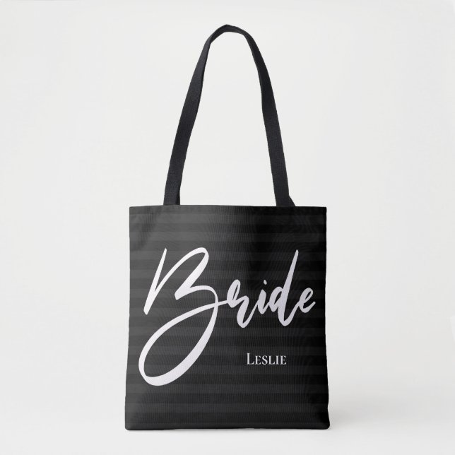 Sac fourre-tout chic mariée rayures noires impress (Devant)