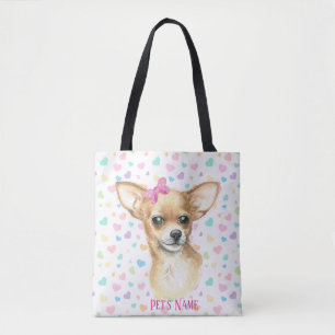 Sac fourre-tout Chihuahua en Bow rose personnalisé