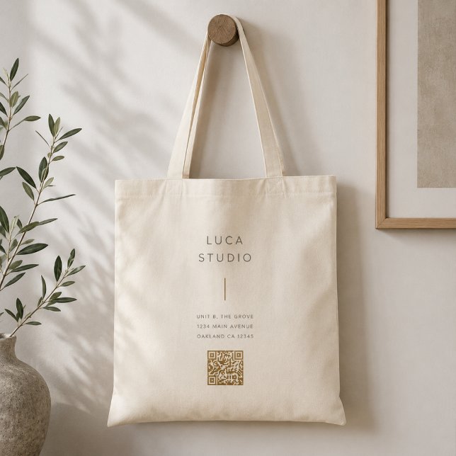 Sac fourre-tout | Code QR personnalisé pour le log (Custom QR code tote bag with logo, address details, and website access for small brands.)