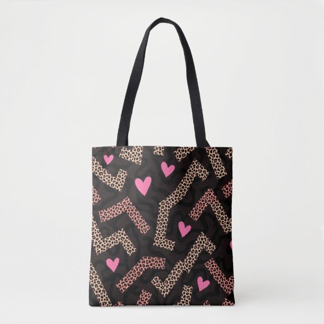 Sac fourre-tout Coeur Empreinte de léopard rose av (Devant)
