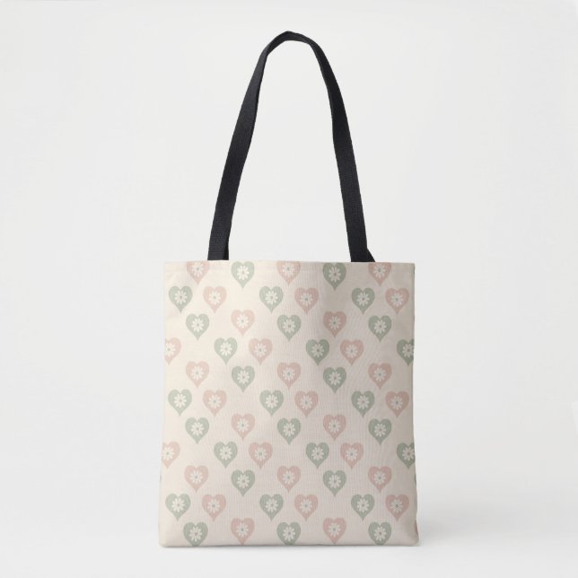 Sac fourre-tout Coeur Pastel - Motif Floral mignon (Devant)