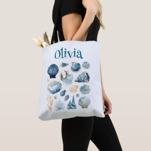 Sac fourre-tout Coquillage Bleu – Nom personnalisé