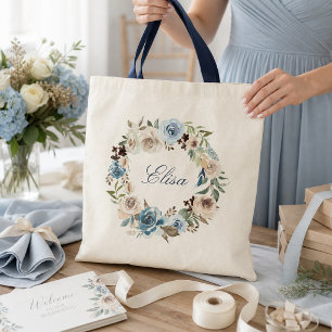 Sac fourre-tout couronne florale rose beige bleu p