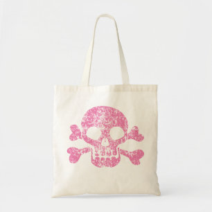 Sac fourre-tout crâne et os croisés rose usé