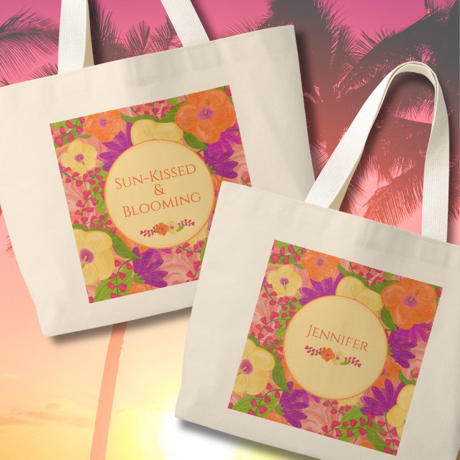 Sac fourre-tout Custom Tropical Bloom – Baigné de  ( Sun‑Kissed & Blooming Personalized Floral Tote Bag )