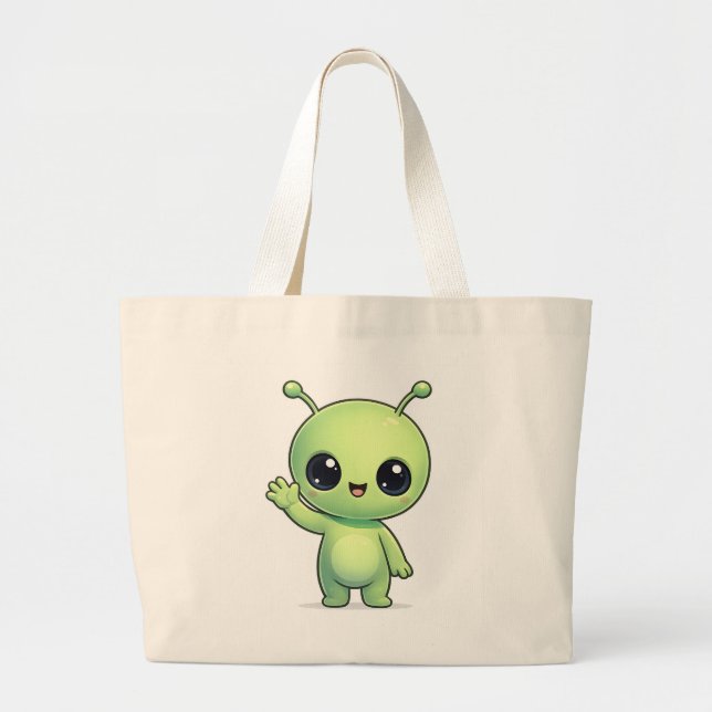 Sac fourre-tout Cute Chibi Alien vert – Kawaii Spa (Devant)