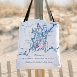 Sac fourre-tout d'accueil du Mariage de Newport Rh<br><div class="desc">Bienvenue à Newport, le mariage côtier de Rhode Island avec notre charmant Welcome to Newport sacs fourre-tout! Dotés d'un élégant plan bleu marine de la baie de Narragansett, ces hôtels sont parfaits pour les soirées balnéaires. Parfait pour des lieux comme The Chanler, Rosecliff Mansion, OceanCliff Hotel, The Vanderbilt, Belle Mer,...</div>