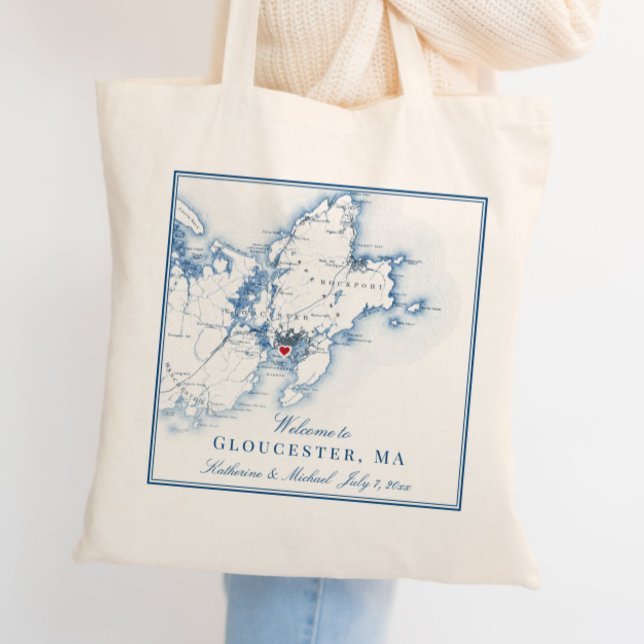 Sac fourre-tout d'accueil Mariage Gloucester, Mass (This Gloucester MA wedding welcome tote bag is perfect for your Cape Ann destination wedding)
