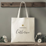 Sac fourre-tout d'aide au coeur d'or moderne<br><div class="desc">Sac fourre-tout sur mesure pour votre femme de chambre avec nom personnalisé dans la calligraphie à la main moderne avec design de coeur doré.</div>