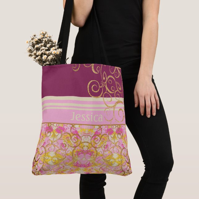 Sac fourre-tout d'amusement rose et vert chic (De près)