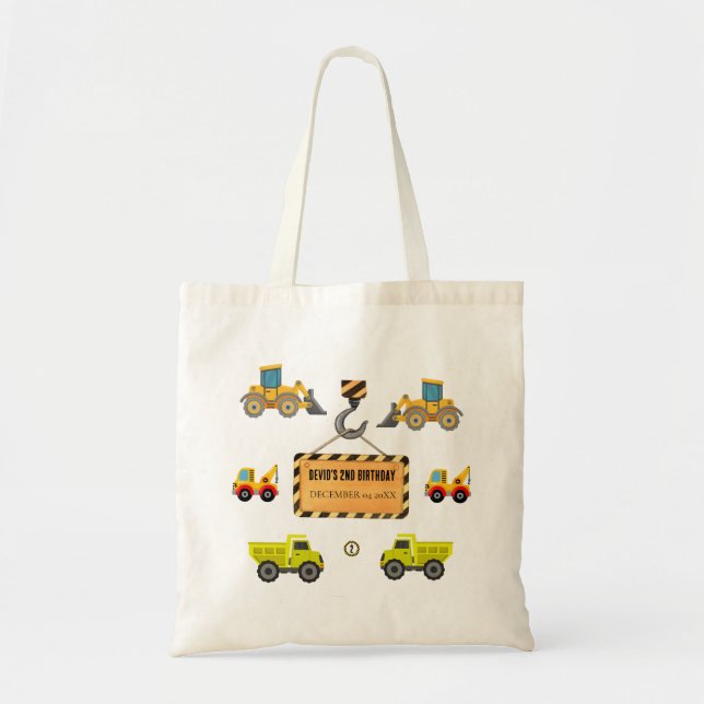 Sac fourre-tout d'anniversaire du camion de constr (Devant)