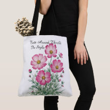 Sac fourre-tout d'aquarelle Cosmos rose vintage