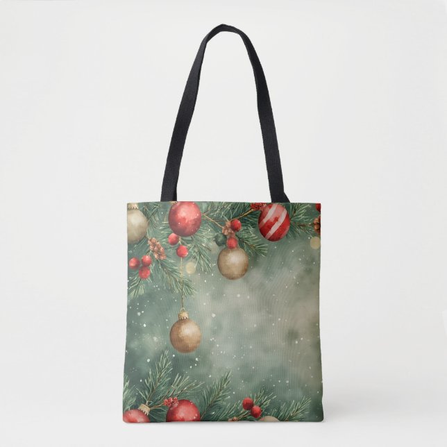 Sac fourre-tout d'aquarelle Holly Jolly (Devant)