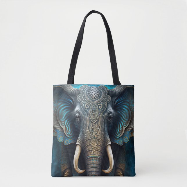 Sac fourre-tout d'aquarelle mystique éléphant (Devant)
