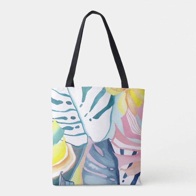 Sac fourre-tout d'art abstrait aquarelle de feuill (Dos)