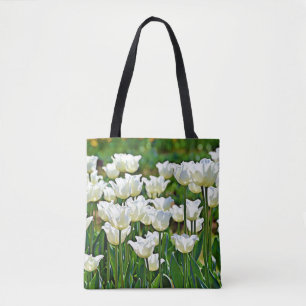 Sac fourre-tout d'art blanc Whimsical Tulips