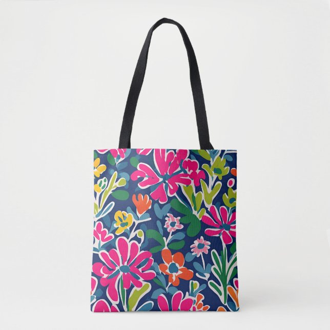 Sac fourre-tout d'art de style mème floral clair (Devant)