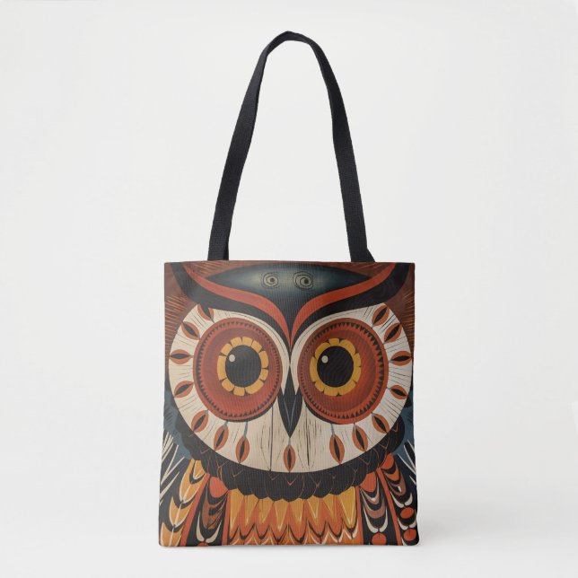 Sac fourre-tout d'art ethnique Owl Face (Devant)