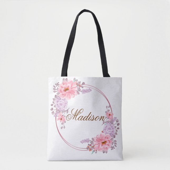 Sac fourre-tout de couronne de fleurs rose/violet (Devant)