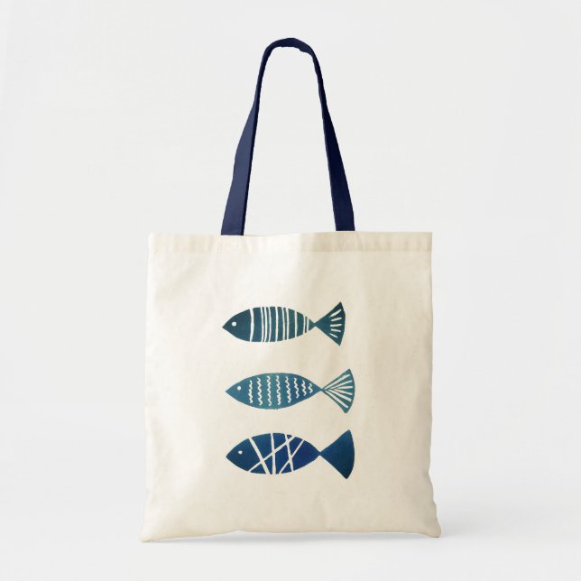 Sac fourre-tout de crème avec poissons bleus (Devant)