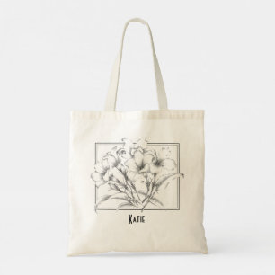 Sac fourre-tout de croquis blanc noir floral tiré