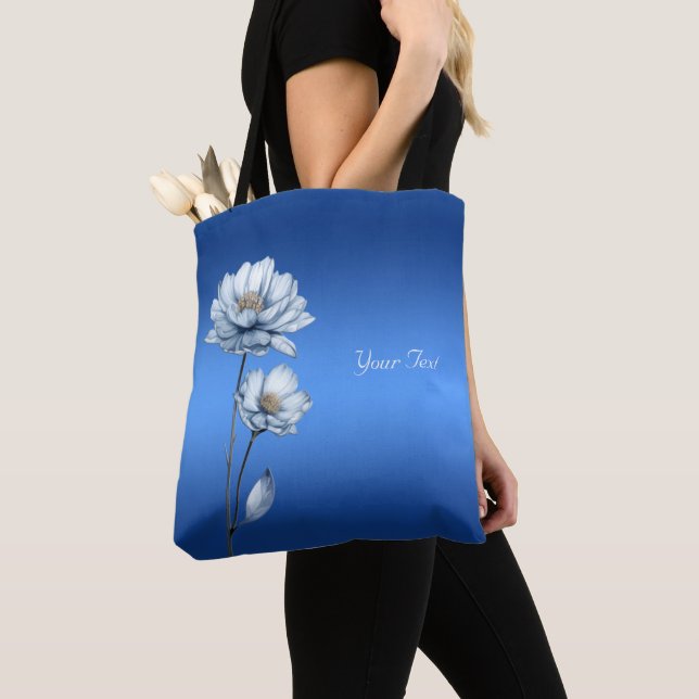 Sac fourre-tout de fleurs d'aquarelle bleu (De près)