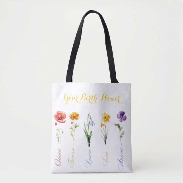 Sac fourre-tout de fleurs du mois de naissance (Devant)