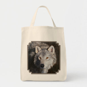 Sac fourre-tout de la face du loup de bois gris
