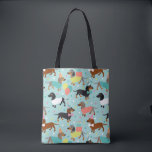 Sac fourre-tout de la fête de Dachshund<br><div class="desc">Chiens de fête d'anniversaire mignons avec des manteaux noirs,  bronzés et dapple habillés de mignonettes vêtements d'anniversaire avec ballons,  gâteau et motif confetti.</div>