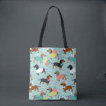 Sac fourre-tout de la fête de Dachshund<br><div class="desc">Chiens de fête d'anniversaire mignons avec des manteaux noirs,  bronzés et dapple habillés de mignonettes vêtements d'anniversaire avec ballons,  gâteau et motif confetti.</div>