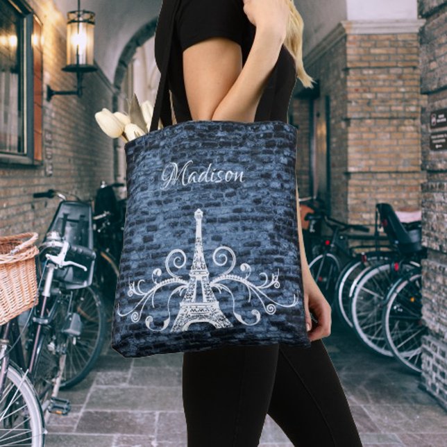 Sac fourre-tout de la Tour Eiffel (Blue Eiffel Tower Grunge Tote Bag)