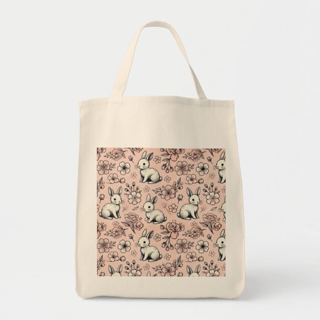Sac fourre-tout de lapin mou et cerise en fleurs (Devant)