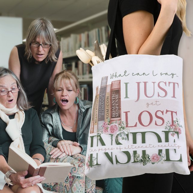 Sac fourre-tout de lecture rose floral (Personalized reading book bag for bookish book lovers and library book convention author signatures)