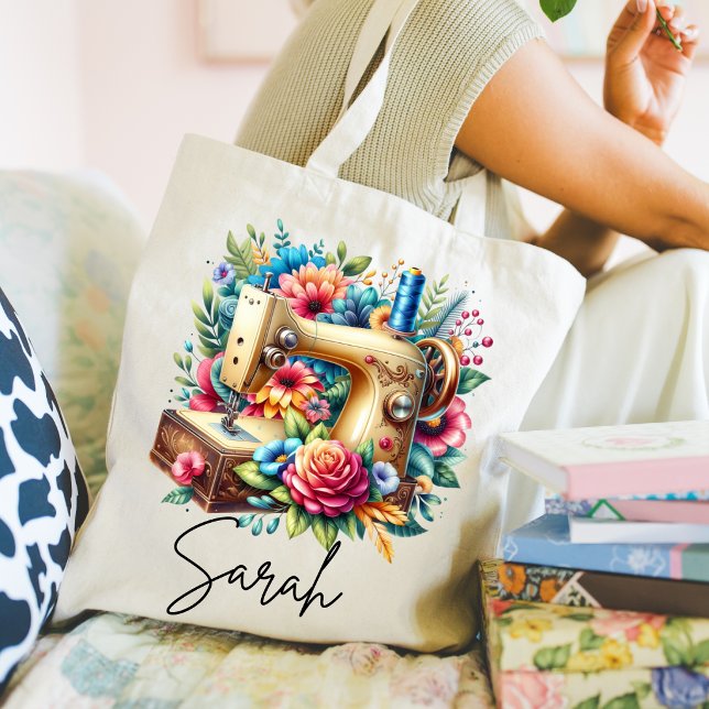 Sac fourre-tout de machine à coudre magnifique (Cute sewing machine hobby tote bag. )