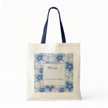 Sac fourre-tout de marché floral bleu personnalisé